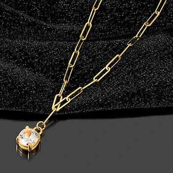 Culoare de aur Mare de Piatră Pandantiv Simplu Link-ul Lanț Cravată Coliere pentru Femei Minimalist Lung Lanț Colier Vintage Bijuterii Cadouri