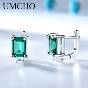 UMCHO Masiv 925 Sterling Silver Clip Cercei pentru Femei de Lux Emerald Verde Piatră prețioasă de Bijuterii de Printesa se Poate Birthstone Cadou