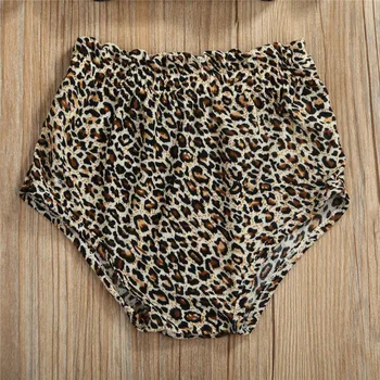 Copilul Nou-născut Fete Haine de Vară de Pe Umăr Culturilor Topuri+Leopard pantaloni Scurți+Headband Set 3pcs copil Copil Tinutele Vestimentare