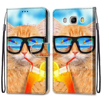 Flip PU Piele Caz Pentru Samsung Galaxy J7 2016 sm-J710 Fundas 3D Portofel Cardul Titularului Stand Book Cover Leu Tigru Pictat Coque