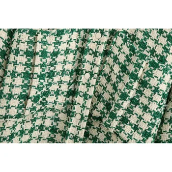 Elegant Șic Buzunare Carouri Verde Tweed Jachete Femei 2020 Moda Guler Rever Partea De Guri Strat De Sex Feminin Chic Jos