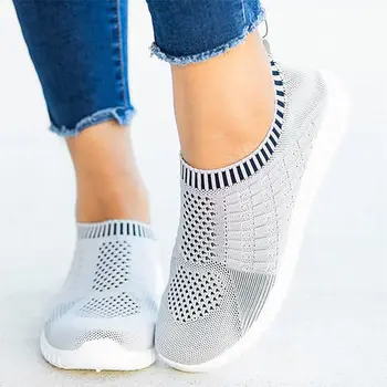 Ochiurilor de plasă respirabil adidași pantofi femei 2021 aluneca pe femei adidasi platforma de tricotat apartamente moale pantofi de mers pe jos femeie tenis feminino
