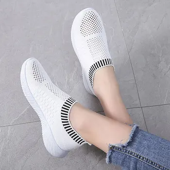 Ochiurilor de plasă respirabil adidași pantofi femei 2021 aluneca pe femei adidasi platforma de tricotat apartamente moale pantofi de mers pe jos femeie tenis feminino