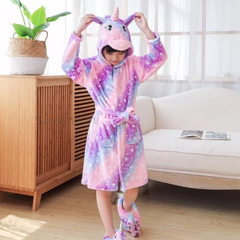Iarnă Mare de Băieți și Fete Halat de Baie pentru Copii Unicorn cu Gluga Pijamale Flanel Desene animate Halate de baie pentru Fete Baieti Prosop Pijama, cămașă de noapte