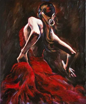 Picturi in ulei pentru perete camera de zi spaniolă Dansator de Flamenco in Rochie Rosie pictata manual pe Panza de Artă de Înaltă calitate