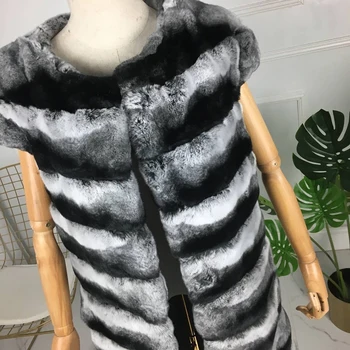 De înaltă Calitate, Autentic Blana de Iepure Rex Chinchilla de Culoare vesta de Iarna X-long nou stil Blana Naturala fost moda cald 2018