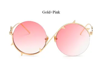 Roz ochelari de Soare de Brand Designer de Ochelari de Soare Moda de sex Feminin de sex Masculin 2017 Cerc Nou Cadru Rotund Femei Steampunk Jumătate CADRU Gotic