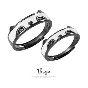Thaya Design Original Argint 925 Inel Panda Inele Zircon Alb Negru Design Deschis Inele Inele Pentru Femei Bijuterii De Argint