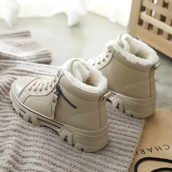 Iarna Doamnelor Pantofi 2020 nou Dantela femei Adidași Zăpadă Cizme Glezna rezistent la apa Caldă platforma femeie încălțăminte