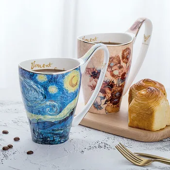 Van Gogh Vincent Les Tournesols Floarea-soarelui de Aur Cana Aurit Cana Cana de Cafea cu Lapte Cupa aurire Cana de Portelan Cana de Ceramica
