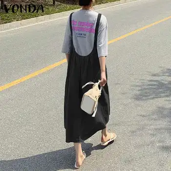 Vacanta Salopete Denim Rochie 2021 VONDA Femei fără Mâneci Stil Japonez Rochii Lungi Casual Solid Sundress Vestidos Plus Dimensiune