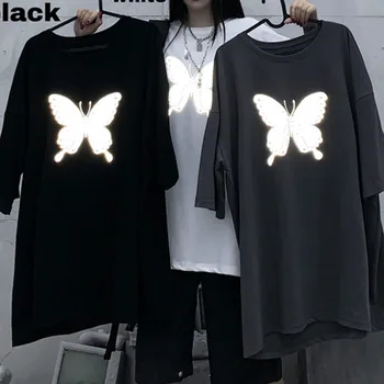 Reflectorizante Fluture De Imprimare Harajuku Tricou Femei De Moda De Stradă Stabila Supradimensionat Mâneci Scurte Tee Câteva Haine Mai Bun Cadou