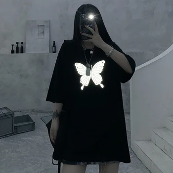 Reflectorizante Fluture De Imprimare Harajuku Tricou Femei De Moda De Stradă Stabila Supradimensionat Mâneci Scurte Tee Câteva Haine Mai Bun Cadou
