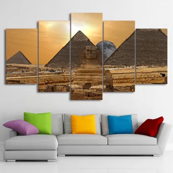 Arta de perete Poze Decor Acasă HD Tipărite Afișe 5 Buc/Buc Egipt Piramida Apus de soare Peisaj Cadru Modern, Living-Pictura