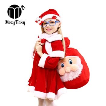 Fierbinte de Crăciun pentru Copii Cosplay Set Haine Copii, Spectacol de teatru de seturi de Îmbrăcăminte pentru Copii Fete Drăguț Moș Crăciun Cadou Geanta Costum de 4 8yares