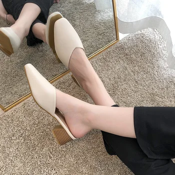 Piele Catâri Pantofi Femeie de moda Slide-uri de Femei Deget de la picior Pătrat Catâri Deget de la picior Închis Pantuflas toc Papuci de casă s272