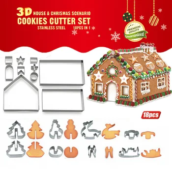 18 buc Oțel Inoxidabil Mucegai Crăciun Gingerbread house ustensile de Bucătărie 3D Cookie Cutter set de BRICOLAJ de Copt Decor de Patiserie Instrumente de Modelare