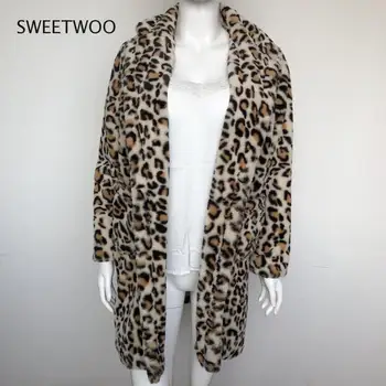 Iarna Se Ingroase Leopard Geaca Femei Mid-Long Faux Blana Haina De Moda Cald Slim Casual Luipaard Jachete De Blană De Sex Feminin Elegant Uza