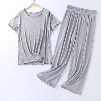 Moale Modale Set de Pijama pentru Femei Maneci Scurte Topuri Cu Pantaloni Lungi Pijamale Femei Body Vrac Solid Somn Pijamale Costum