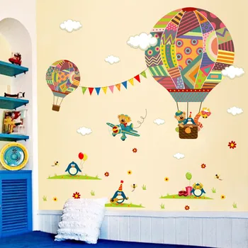 Desene animate noi cu balonul cu aer cald autocolante de perete pentru camera copiilor de grădiniță mediu layout autocolante de perete Amovibil Artă Murală Z824