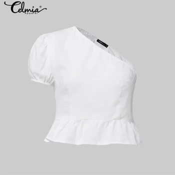 Celmia 2021 Vara Vintage Lenjerie de pat din Bumbac Top Casual Femei de Pe Umăr Maneca Scurta Bluza Volane Tiv Solid Shirt Blusas S-5XL