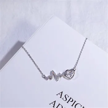 LULU-PORC Fierbinte, Vânzările De Simplu Moda coreeană 925 de Argint Pur Fulger Inimii Scurt Colier Femei 7M-40