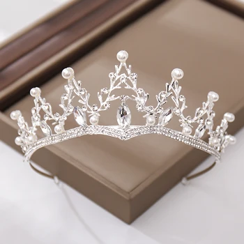 Argint Culoare Cristal Petrecere Coroane Tiara Coroana Reginei Pietre Perla De Nunta De Păr AccessoriesHeadband Par Mireasa Bijuterii