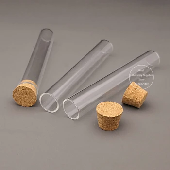 50pcs/lot Laborator 15x100mm Clar Fund Plat de Sticlă, Eprubete Cu dop de Plută Dopuri de Lemn materiale de Laborator