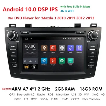 Hizpo Android 10 2Din 8inch DVD Auto Multimedia Player Pentru Mazda 3 2010 2011 2012 2013 Quad-Core 4G1024*600 GPS Wifi DAB+TPMS SWC