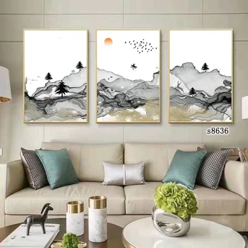 3-piece set de Arta de Perete Panza Pictura Nordică Postere Negru Plajă, Mare, Munte, Postere si Printuri Camera de zi de Decorare Pictura