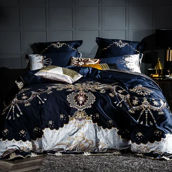 1000TC din bumbac Egiptean Albastru Violet Set de lenjerie de Pat de Lux Regina King size Bed sheet set Broderie Carpetă acopere