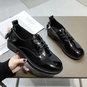 LIHUAMAO pantofi de piele de brevet femei balerini pantofi de Confort casual cu fermoar derby rochie pantofi oxford sneaker birou doamnă pantofi oxford
