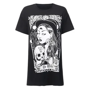 JIEZHOUFANG Femei T-shirt Căpăstru Sexy Topuri Gotic Bandaj Negru Gol Afară de Dantelă de Pe Umăr Feminin Gotice Punk Streetwear Topuri