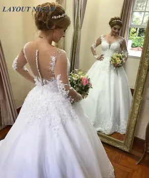 Iluzia Rochie de Bal Rochie de Mireasa 2019 Maneca Lunga vestido de noiva Dantela, Aplicatii de Margele, Cristale, Perle Robe de Mariee Casamento