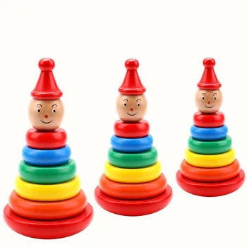 Rainbow Tower Copii din Lemn Curcubeu Mare Turn de Învățământ Jucărie Colorat Inel de Copii Stivuire Inel Copilul Stivuite Jucării pentru Copii