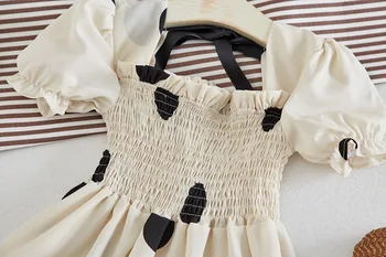 2021 Copii Fete Rochii de Vară franceză Retro Bubble sleeve Dot Imprimare Copii Baby Girl Twirl Dress Pentru copii Fete de Îmbrăcăminte