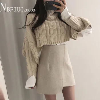 2020 Toamna Iarna Nou-Coreeană De Moda Pentru Femei Seturi Pulover Guler Și Neregulate Fusta Feminin Seturi