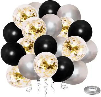 50pcs Aur Negru Confetti Baloane Latex Albe de Partid Balon Set Panglică de Absolvire, Nunta, Ziua de nastere Copil de Dus Decor