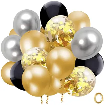 50pcs Aur Negru Confetti Baloane Latex Albe de Partid Balon Set Panglică de Absolvire, Nunta, Ziua de nastere Copil de Dus Decor