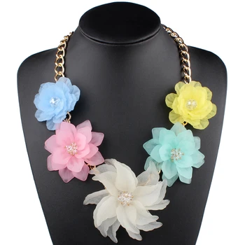 Claire Jin se Amestecă și se Potrivesc Diferite Tipuri Cinci Flori Colier Bijuterii Femei Exagerat de Moda Cravată Petrecere Accesoriu Floral