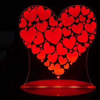 Vizuale 3D 7 Culori Schimbare de Dragoste în Formă de Inimă a Condus Lumina de Noapte Pentru Copil Atingeți Butonul Usb Lampa de Birou Romantic Decor Acasă Corpuri de iluminat