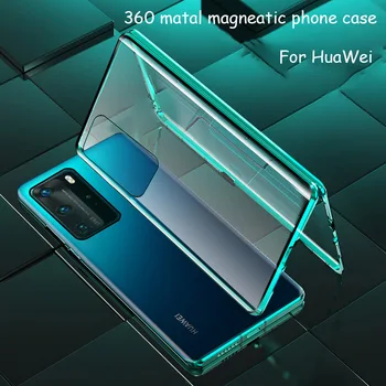 Dublu Partea de 360 de Grade Magnetice de Adsorbție Pahar Caz Pentru Huawei P30 P40 P20 Lite Pro Pentru Onoarea 30 20 9X Nova 6 7 SE Acoperi Caz