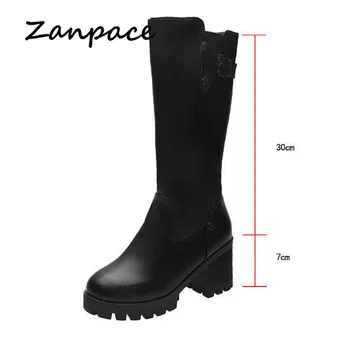 ZANPACE 2020 Cald Iarna Cizme Femei de Moda Noua de Pluș din Piele Pu Womem Pantofi de Lână de la Jumătatea Vițel Tocuri Platforma Cizme de Zapada Plus Dimensiune