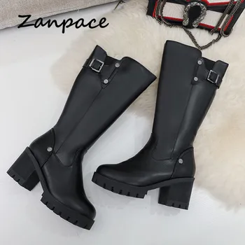 ZANPACE 2020 Cald Iarna Cizme Femei de Moda Noua de Pluș din Piele Pu Womem Pantofi de Lână de la Jumătatea Vițel Tocuri Platforma Cizme de Zapada Plus Dimensiune