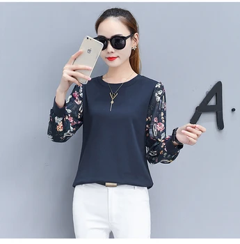 Nouă Toamnă Lungă cu Mâneci Bluza Casual Femei Topuri Îmbinat Imprimate Bluza Tricou Femei O-gât Plin de Femei de Îmbrăcăminte 0595 30