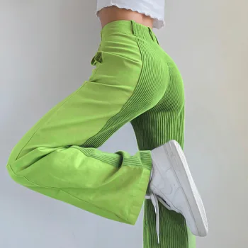Catifea Verde Mozaic Direct Pantaloni Femei Vintage anii ' 90 Estetice Streetwear Y2K Pantaloni se potrivesc de Culoare Neon Vrac Pantaloni Lungi