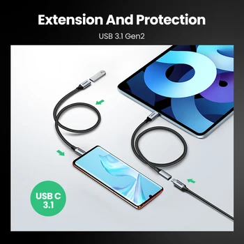 UGREEN USB C Cablu de Extensie USB de Tip C 3.1 Gen 2 de sex Masculin la Feminin Încărcare Rapidă & Audio Cablu de Transfer de Date pentru MacBook Pro, iPad