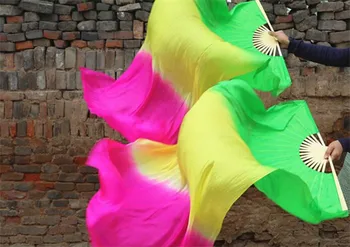 120 cm/150 cm/180 cm Mătase Pură Belly Dance Fan Voaluri Copii Adulți Bambus Pliante, Fanii Verde Violet Gradient de Culoare, Transport Gratuit
