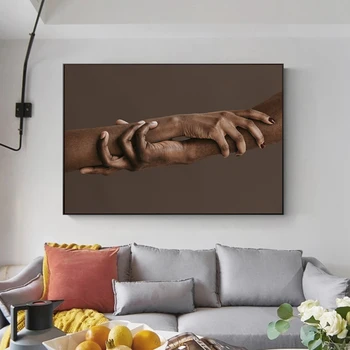 Panza Pictura Bărbat și Femeie Tremura Mâinile Negre cu Fiecare Alte Pictura Postere si Printuri Poze de Perete pentru Camera de zi