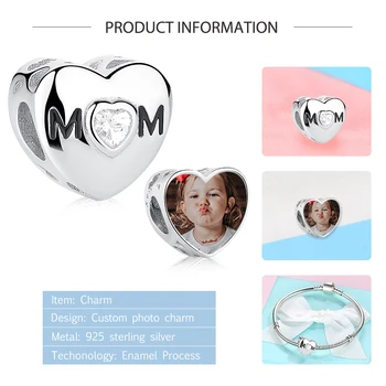 ELESHE personalizate Personalizate Foto Argint 925 Mama Inima Șirag de mărgele de Cristal se Potrivesc Farmecul Brățară de Ziua Mamei de Bijuterii Cadou
